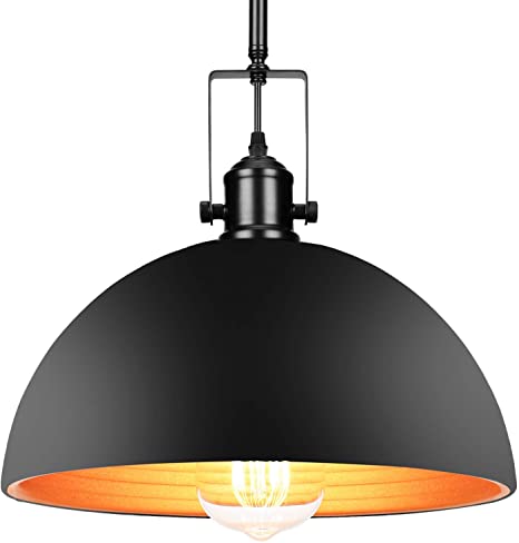 Industrial Barn Pendant Light with Bulb - [UL Listed] with 4 Hard Stems Adjustable Length Vintage 9.25" Dome Pendant Light