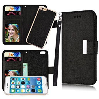 iPhone 6 Case, iPhone 6S Case, SmartLegend Wallet Case 2 in 1 PU Leather Folio Protective Shell Magnetic Detachable TPU Inner Back Cover with Card Slots & Wrist Strap for iPhone 6/6S 4.7"(Black)