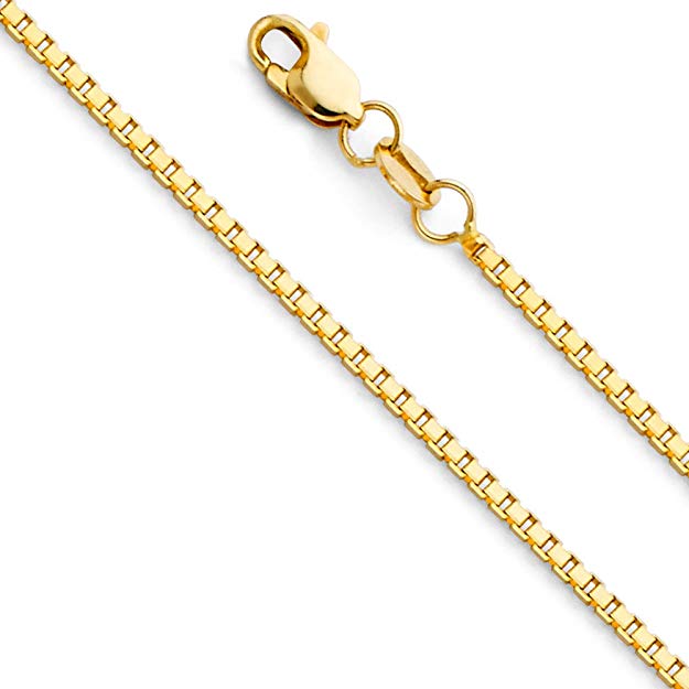 14k REAL Yellow OR White Gold Solid 1.3mm Box Chain Necklace with Lobster Claw Clasp