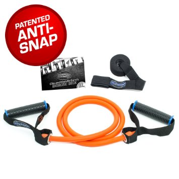 Bodylastics SINGLE Resistance Tube Bands with UPGRADED HANDLES ATTACHED | Patented Anti-Snap technology, TPR Sweat Resistant Waffle Grip, Top Rated Door Anchor, and Exercise Booklet