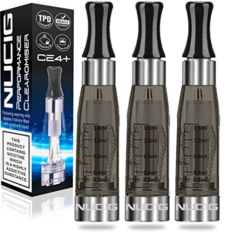 NUCIG 3 X GREY New & Improved Clearomiser (clearomizer) Atomiser fits all ego/CE4/CE5/CE6 battery for eshisha ehookah eliquid | Nicotine Free | Tobacco Free