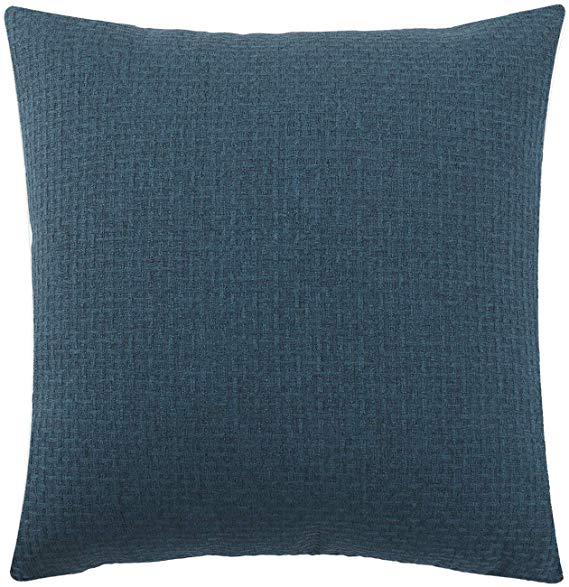 Jepeak Comfy Cotton Linen Throw Pillow Cover Rattan Weaved Pattern Cushion Case, Solid Thickened Farmhouse Modern Decorative Square Pillow Case for Sofa Couch Bed (Dark Blue, 22 x 22 Inches)