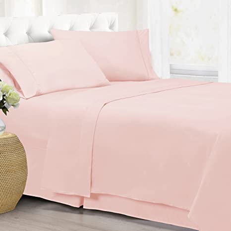 Cathay Home Home Essentials Ultra Soft Hypoallergenic Wrinkle Resistant Double Brushed Microfiber Sheet Set, Blush, Twin XL (108145-1800-BLH-TXL)