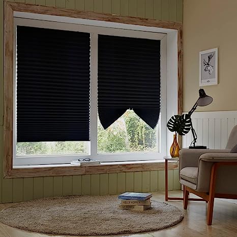 Foiresoft No Tools Pleated Fabric Shades, Temporary Window Blinds, No Drilling Self Adhesive Blinds, Easy to Cut and Install, Trim at Home, Cordless Duo Tone Blackout Rich_Black, 36 in X 72 in, 1 Pack