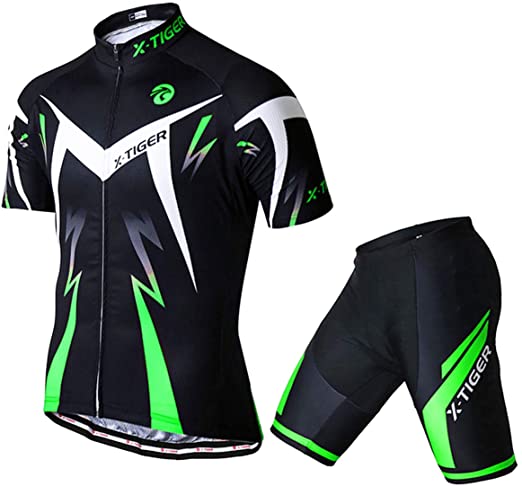 X-TIGER Men's Cycling Jersey Set,Biking Short Sleeve Set with 5D Gel Padded Shorts,Cycling Clothing Set for MTB Road Bike