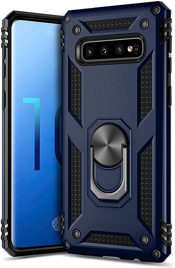 GREATRULY Ring Kickstand Phone Case for Samsung Galaxy S10 6.1 Inch,Heavy Duty Dual Layer Drop Protection Galaxy S10 Case,Hard Shell   Soft TPU   Ring Stand Fits Magnetic Car Mount,Blue