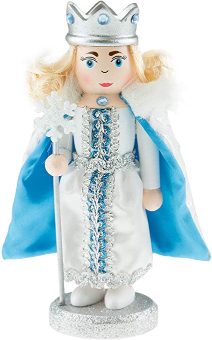 Clever Creations Chubby Snow Queen Nutcracker | Glittery Silver and Blue with Sparkly Snowflake Staff | Festive Traditional Christmas Decor | 7" Tall Great for Any Holiday Collection