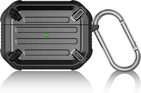 USFY Sword Armor Series Case Designed for Airpods Pro, Full-Body Rugged Protective Case with Carabiner for Apple Airpods Pro - Tough TPU (Black)