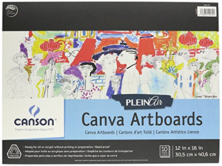 Canson Plein Air Canva Rigid Art Boards for Paints or Sticks, Oil and Acrylic, 12 x 16 Inch, Set of 10 Boards
