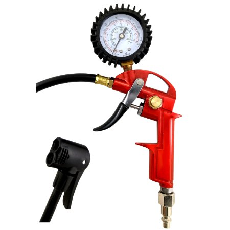 GrimmTools Presta and Schrader Car Tire Inflator Gun. Great for Road Bikes, Mountain Bikes, Cars, ATVs. No need for an adapter. Seat tubeless tires with ease. Locking head has both presta and schrader chucks.