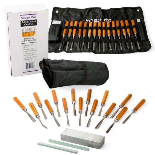 Wood Carving Chisel Set- Professional Wood Carving Tools Deluxe 18 pieces with Carrying Case