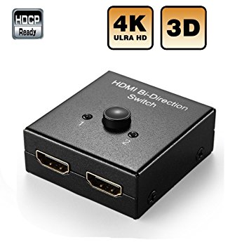 HDMI Switcher, Cingk HDMI Bi-directional 1x2 2x1 AB Switch Splitter Hub-HDCP Passthrough-Supports Ultra HD 4K 3D 1080P