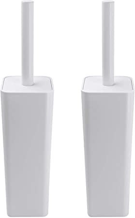 Topsky 2-Pack Closed Toilet Brush Compact Toilet Brush and Holder, Plastic (White)