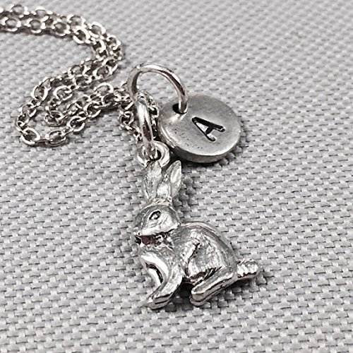Bunny necklace, bunny charm, rabbit necklace, rabbit charm, rabbit jewelry, personalize necklace, initial charm, monogram
