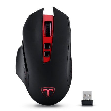 VicTec Professional LED Optical 2.4GHz Wireless 7-Button Gaming Mouse Mice With Adjustable DPI (800,1200,1600,2000,4800) - Red