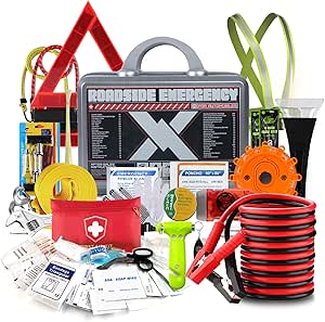 Roadside Emergency Car Kit (137Piece), with Jumper Cable, Car Safety Road Rescue Kit,Car Emergency Kit Gift for Father Women and Men,Tow Strap,Car Tool Kit (Silver)