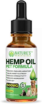 Premium Hemp Oil Extract Drops for Dogs, Cats, Horses, Pets 500MG - Organic Veterinarian-Grade Calming Anti-Anxiety-Aggression, Pain Relief, Hip & Joint Support, Sleep Aid, Non-GMO CO2 Extracted