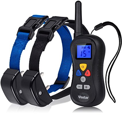 Vastar Professional 330 Yards Remote Training E-collar for up to 2 Dogs from 25 to 100 lbs, with Safe Beep, Vibration and Shock Electronic Collar with Silicone, Visible Control Buttons