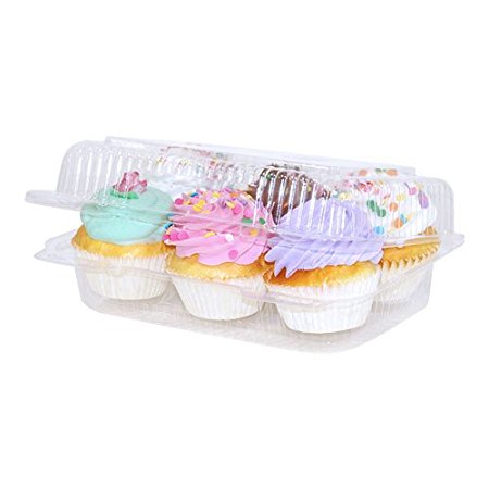 6 compartment Clear Cupcake Muffin Containers with Hinged Lid - 12 Containers Great for standard size cupcakes and muffins