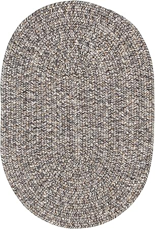 Super Area Rugs Gray Woven Braided Rug Rustic Living Indoor/Outdoor Braided Rug - Soft & Reversible Oval 6' x 9'