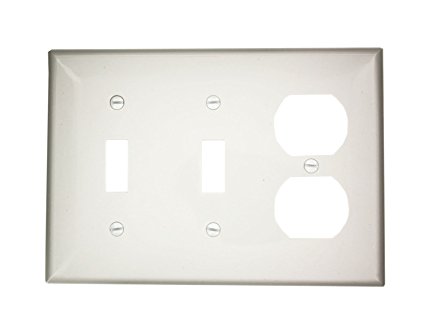 Leviton 80721-W 3-Gang 2-Toggle 1-Duplex Device Combination Wallplate, Standard Size, White