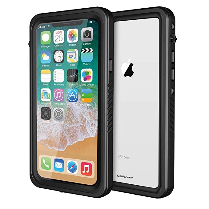 CellEver iPhone Xs/X Case Waterproof Shockproof IP68 Certified SandProof Snowproof Full Body Protective Cover Fits iPhone X/iPhone Xs 5.8 inch - FS Jet Black