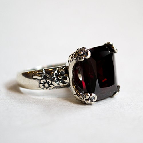 Floral Silver alternative engagement ring Statement large stone Garnet ring - Hello spring R2272-1