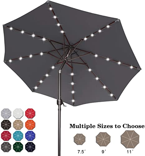 ABCCANOPY 11FT Patio Umbrella Ourdoor Solar Umbrella LED Umbrellas with 32LED Lights, Tilt and Crank Table Umbrellas for Garden, Deck, Backyard and Pool,12 Colors, (Dark Gray)