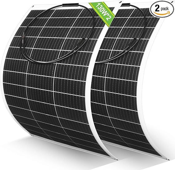 ECO-WORTHY 2pcs 130 Watt 12 Volt (260W) Flexible Solar PanelsWaterproof Monocrystalline Lightweight Solar Panel for RV, Boats, Cabin, Roofs, Curved Surfaces