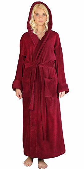 Arus Women's Ankle Length Hooded Soft Twist Turkish Cotton Bathrobe