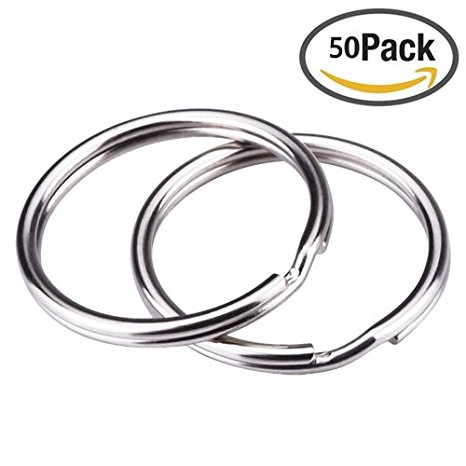 1" (25mm) Nickel Plated Split Key Chain Ring Connector Keychain, Silver Steel Round Edged Circular Keychain Ring Clips for Car Home Keys Organization, Arts & Crafts, Lanyards - Pack of 50