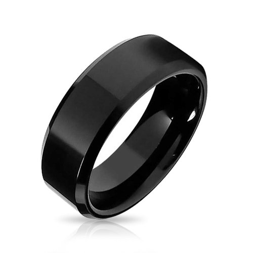 Valentine Gifts Black Tungsten Mirror Finished Beveled Wedding Band 8mm With Free Engraving