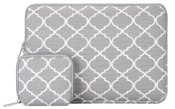 Mosiso Laptop Sleeve, Quatrefoil / Moroccan Trellis Canvas Fabric Case Bag Cover for Acer Switch Alpha 12 / MacBook 12" Retina A1534 / Surface Pro 4 3 with Small Case for Charger or Magic Mouse, Gray