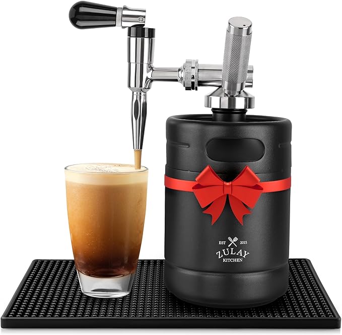 Zulay Nitro Cold Brew Maker - Nitro Cold Brew Keg with Pressure Relieving Valve & Creamer Faucet - Gift for Coffee Lovers - Nitro Cold Brew Coffee Maker for Home - Collapsible Funnel & Drip Mat