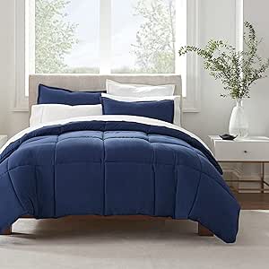 SERTA Simply Clean Ultra Soft Hypoallergenic Solid 2 Piece Comforter Set, Twin XL, Navy