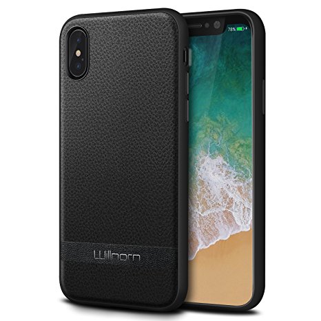 iPhone X Case, Willnorn Premium PU Leather Thin Slim Cellphone Case Cover with Protective TPU Bumper for Apple iPhone X … (black)