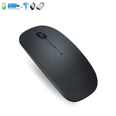 2.4G Rechargeable Slim Wireless Mouse with USB Receiver, 3 Adjustable DPI Levels for Notebook, PC, MAC, Laptop, Computer, MacBook (Black)