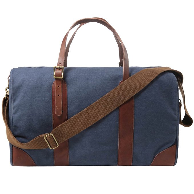 S-ZONE Canvas Leather Trim Travel Tote Duffel Shoulder Handbag Weekender Bag