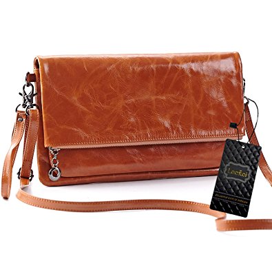 Womens Genuine Leather Clutch Handbags [12 Card Slots] Purse with Strap Crossbody Messenger Bag for Women