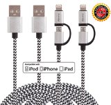 EverdigiTM3FT 2in1 Lightning and Micro USB Nylon Braided Charging Cord Wire Data Cable Charger for iPhone 66 Plus55S5C iPadiPod Samsung Galaxy HTC Nexus NokiaSony and more2PackBlack