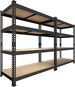 PrimeZone 4 Tier 36" W x 16" D x 55" H Storage Shelves - 2 Pack Adjustable Garage Storage Shelving, Heavy Duty Metal Storage Utility Rack Shelf Unit for Warehouse Pantry Kitchen Closet, Black