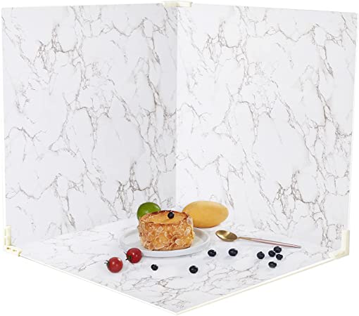 BEIYANG Food Photography Backdrops 24x24 inch Marble Photo Backdrop Boards 3PCS White Photography Backdrop Boards with 3 Bracket Kits Soild Board Waterproof Backdrop for Food Photography