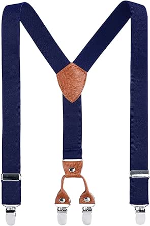 AWAYTR Kids Child Men Boy Suspenders - Adjustable Elastic Solid Color 4 Strong Clips Braces