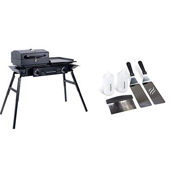 Blackstone Tailgater Portable Gas Grill and Griddle Combo With Barbecue Box and Open Burner Stove - Great for Hunting, Fishing, Camping and Tailgating with Griddle Tool Kit