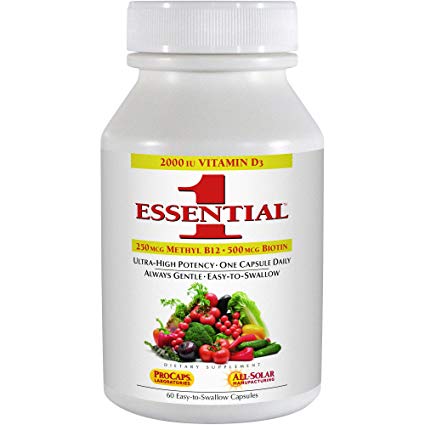 Andrew Lessman Essential-1 Multivitamin 60 Small Capsules 2000 IU Vitamin D3. 250 mcg Methyl B12. Lutein Lycopene Zeaxanthin. 24  Nutrients. High Potency. No Additives. Ultra-Mild Only One Cap Daily