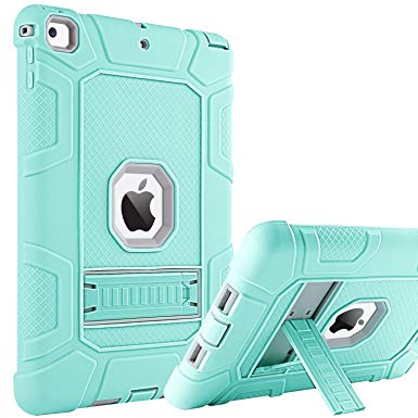 iPad 9.7 2017/2018 Case, BENTOBEN 3 Layer Full Body Heavy Duty Soft Silicone Rubber Rugged Bumper Hard PC Shell Protective Kids Case Cover with Kickstand for Apple iPad 9.7 Inch, Mist Blue/Gray