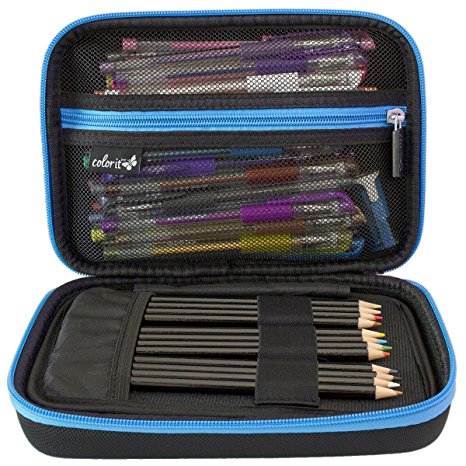ColorIt Large Pencil Case 6"x9”x2.5” Perfect Storage for Colored Pencils, Gel Pens, Markers, Craft Supplies - EVA Carrying Case Only (BLUE)