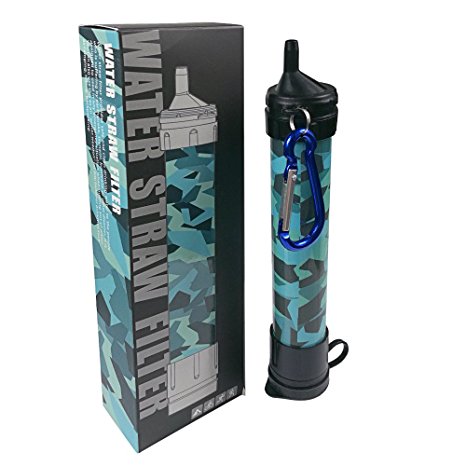 J.B.W Emergency Camping Water Filter Straw Portable Purifier - Chemical Free, BPA Free & Lightweight. Filtration System removes 99.9% bacteria & filter to 0.01 Micron - Camouflage Color