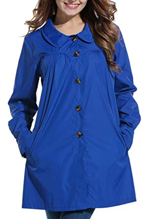 Bifast Women's Waterproof Front-Button Lightweight Hoodie Hiking Outdoor Raincoat Jacket with Pocket S-XXL