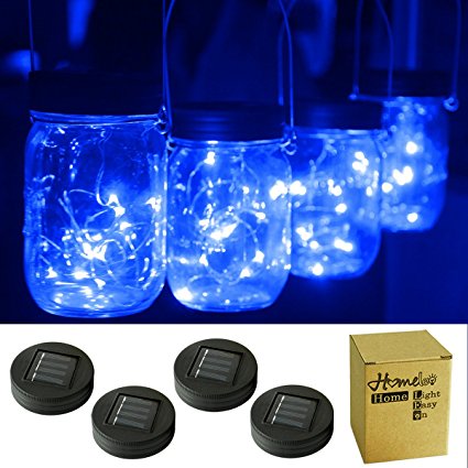 Homeleo 4 Pack Blue Watertight Solar Mason Jar Light Lid LED String Fairy Light for Regular Mouth(Jars NOT Included)